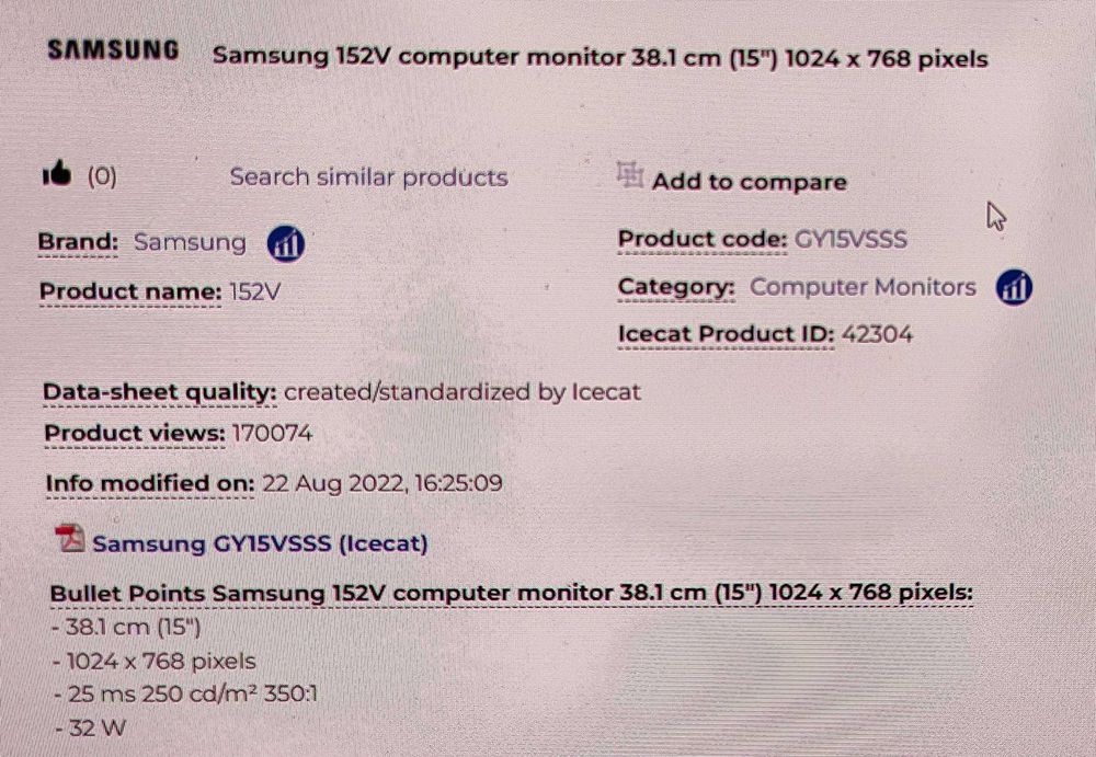 Monitor Samsung SyncMaster 152V – 15" LCD, VGA