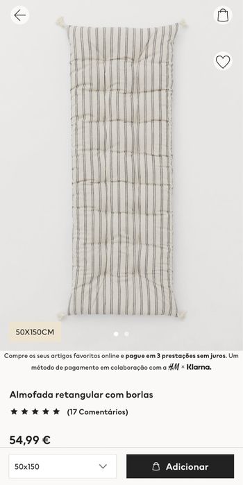 Almofada/ topper H&M para banco corrido