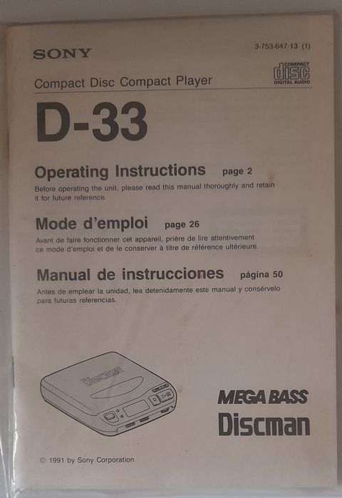 SONY Discman D-33 Retro Portable CD Player with Fault – FINAL DAYS64585333813251122