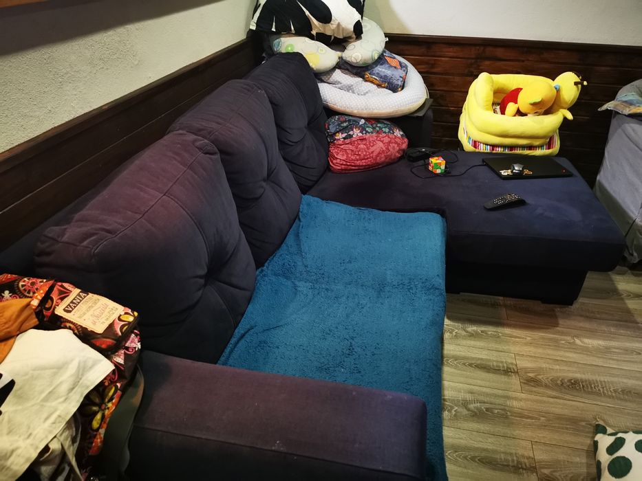 Sofá 3 lugares com chaise longue AZUL ESCURO