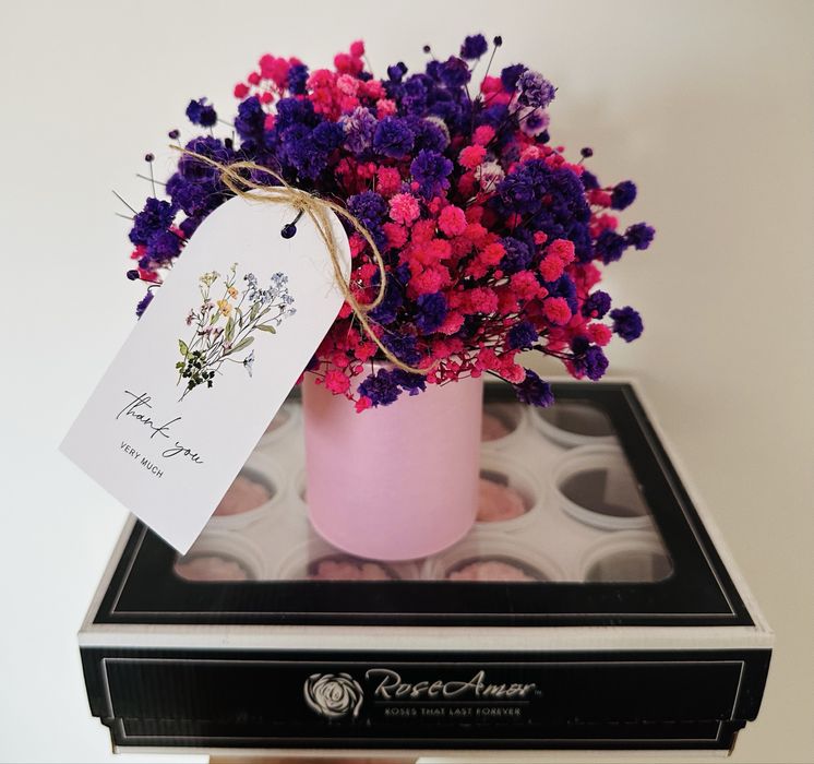 Flowerbox gipsowka stabilizowana fiolet i roz
