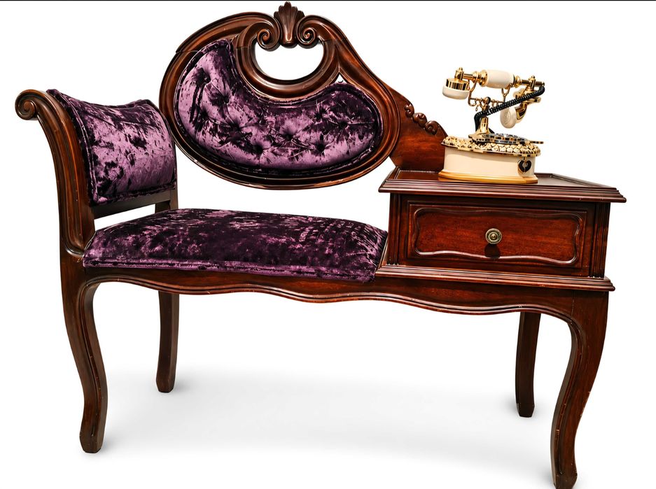 Banco de Telefone Antigo em Madeira Maciça | Estilo Vitoriano | Peça de Decoração de Charme