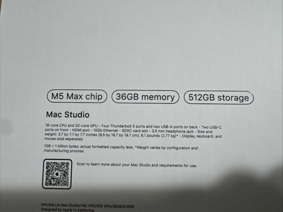 Apple Mac Studio M5 Max 36GB RAM 512GB SSD