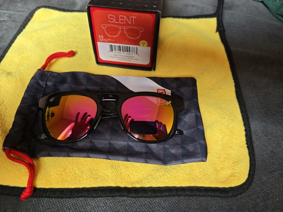 Okulary 100%slent polished Black  purple Lens.