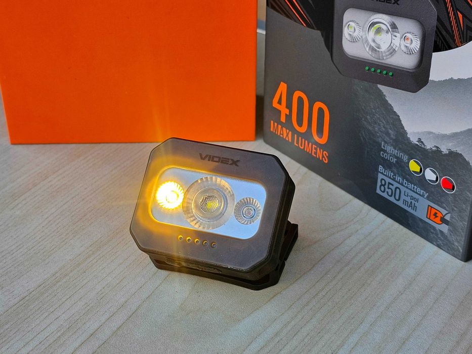 Ультралегка новинка! VIDEX VLF-H086 400Lm налобний світлодіодний ліхтарик , з червоним та теплим світлом. Відекс ліхтар на голову , акумуляторний