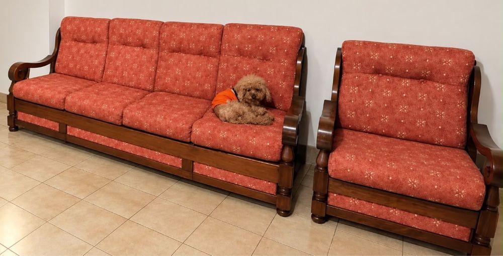 Conjunto de sofa-cama e poltrona