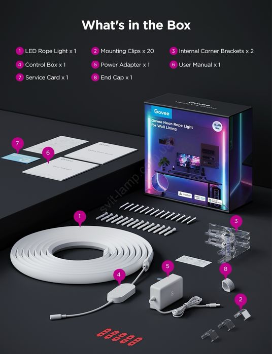 Стрічка світлодіодна розумна Govee H6641 Neon Rope Light for Wall Lining, 5м, RGBIC, WI-FI/Bluetooth Біла