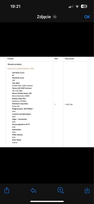 Lustro Led 60/100 cm Nowe, nieużywane