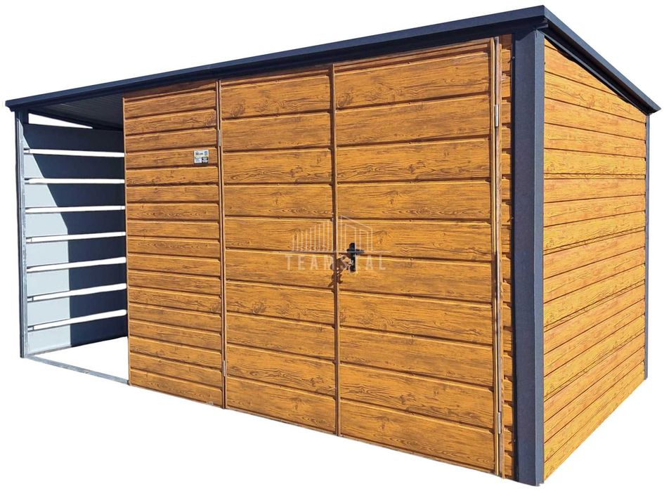 Schowek domek ogrodowy 3,5x2m + wiata 1,5m Brama dwuskrzydłowa TS1054
