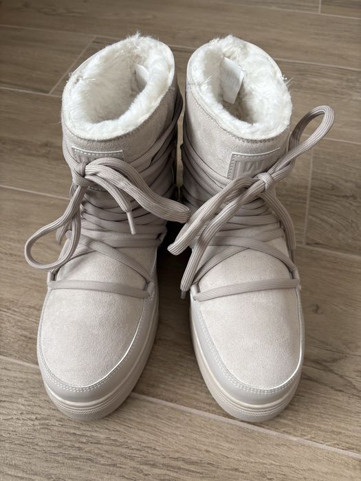 Nowe kremowe śniegowce H&M 39 beżowe buty zimowe