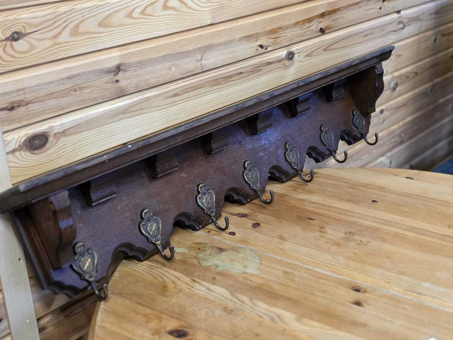 Antyczny wieszak dębowy z półką #2290 Stylowy Węgrów