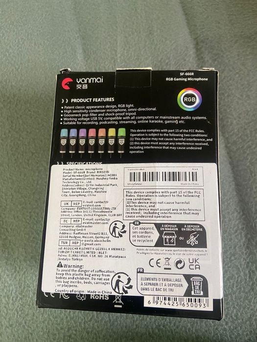 Microfone Gaming RGB Yanmai SF-666R – Novo