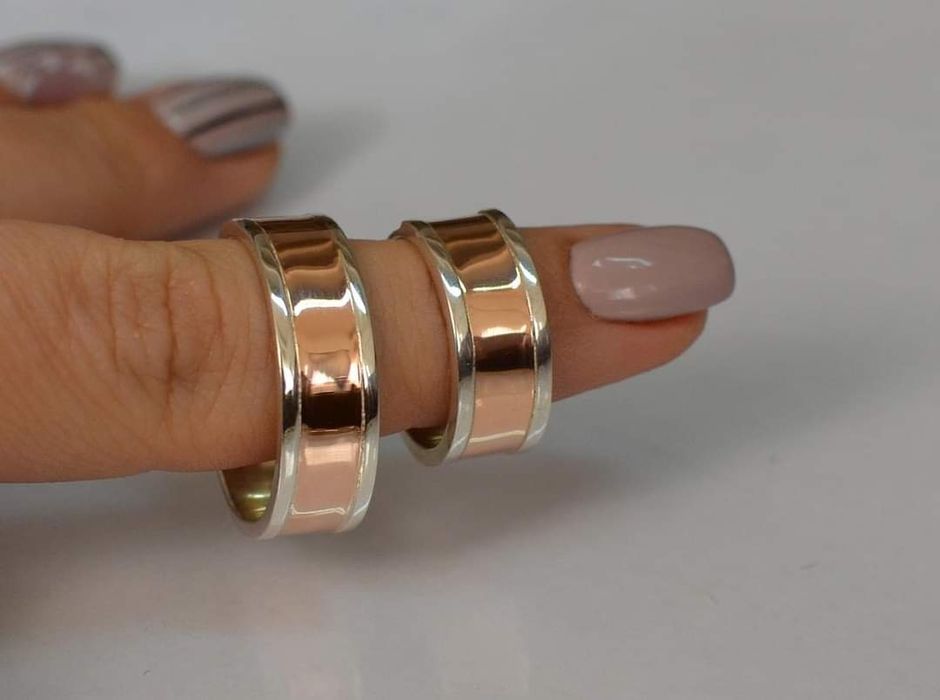 Обручальные кольца 925 проба в позолоте, в серебре с пластинами золота