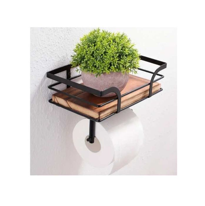 Uchwyt Na Papier Toaletowy Wieszak Czarny Loft przylepny z półką metal