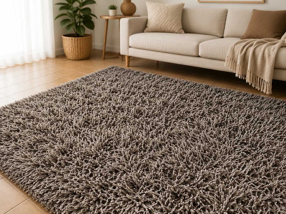 Tapete Area pêlo comprido 200X140 cm - Cor bege/café com leite