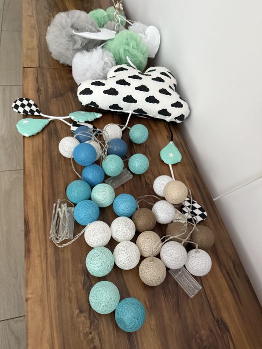 Zestaw dla dziecka, deko, cottonballs, pompony, zawieszka + gratis