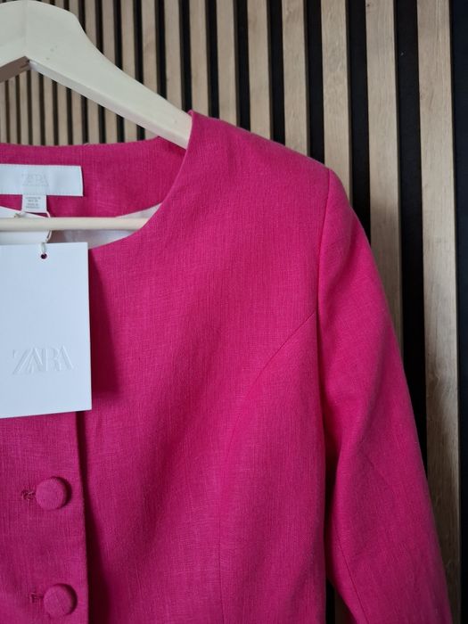 Lniany komplet fuksja spodnie żakiet fuksja M 38