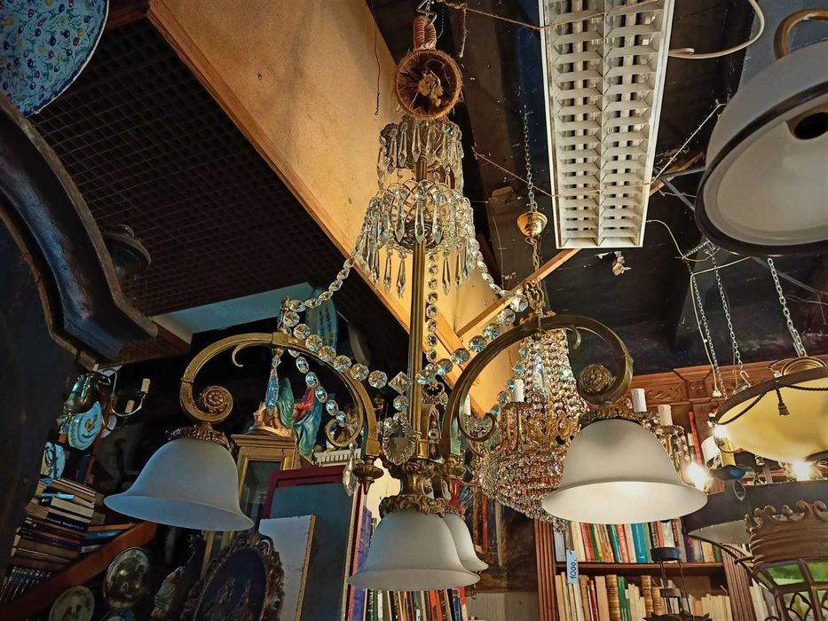 Lustre Bronze Vidro 4 Lâmpadas