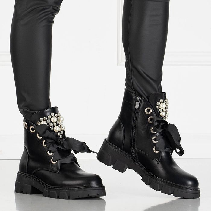 36 37 38 botki 39 40 workery z perłami perełkami ocieplane z wstażką