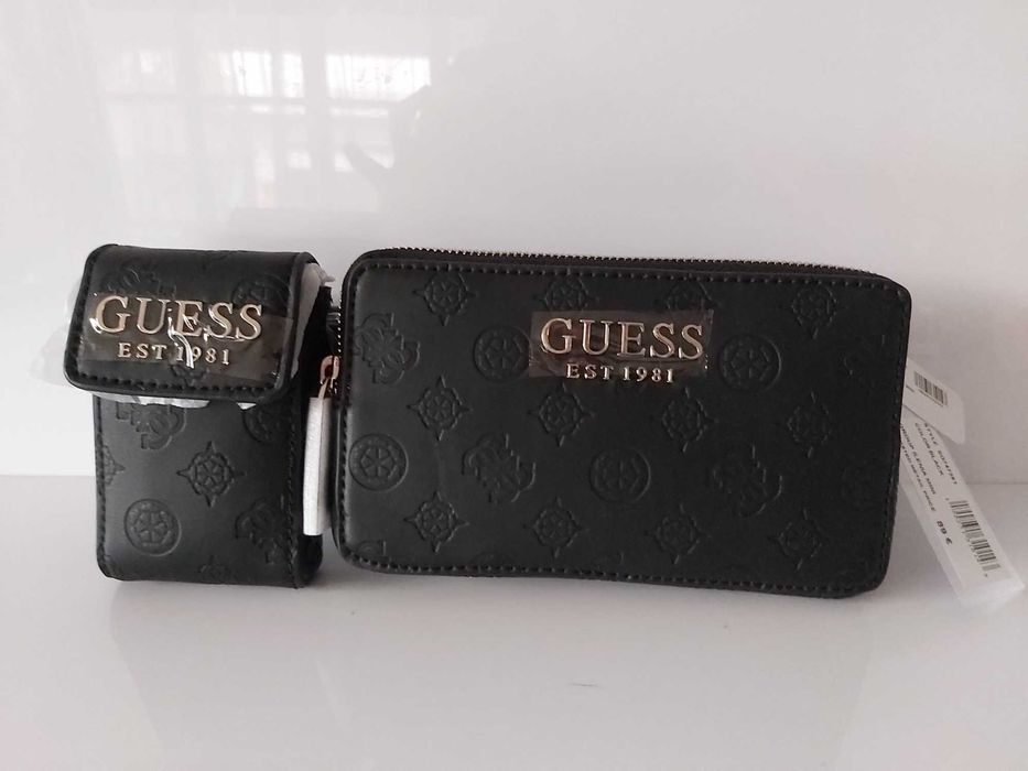 NOWA torebka saszetka nerka GUESS monogram czarna pasek torba