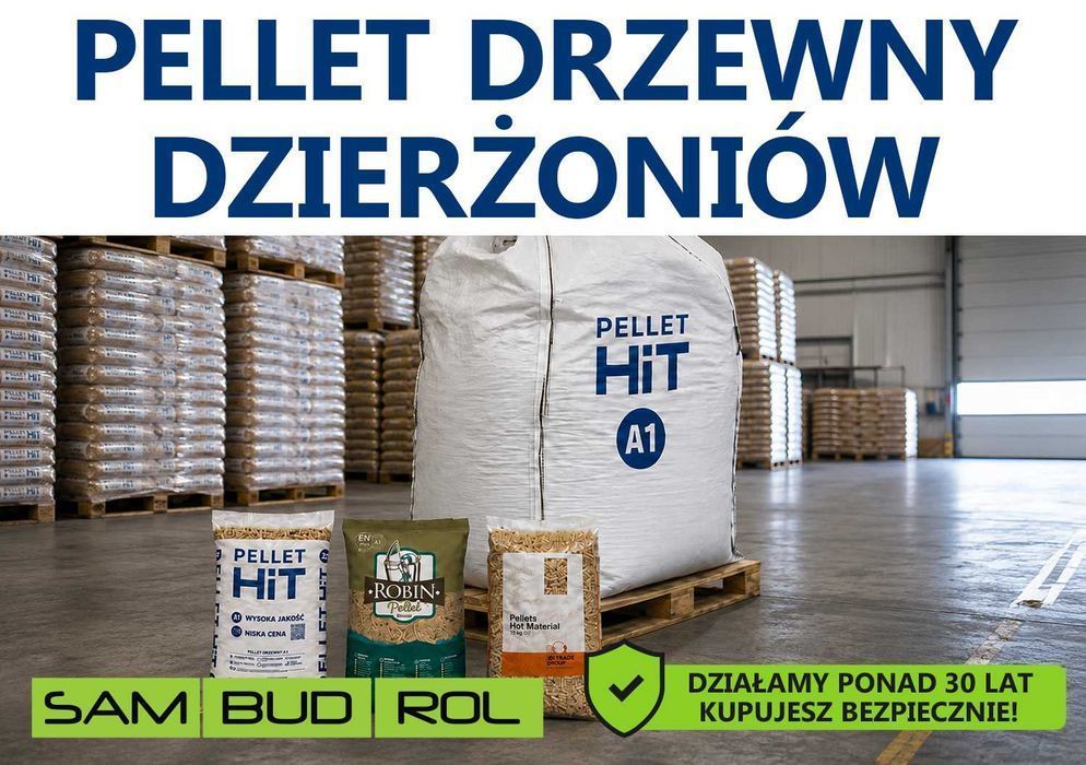 Pellet drzewny DZIERŻONIÓW, klasa A1 oraz A2, big bag i workowany, transport pod dom, bezpieczna płatność u kierowcy!