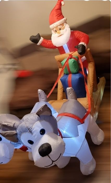 Nadmuchiwany Święty Mikołaj/Huskies - LED - 150 cm