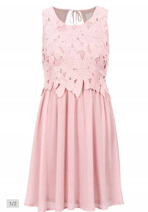 Wyprzedaż SUKIENKA SZYFON KORONKA 34/36 PIĘKNA nowa odkryte plecy