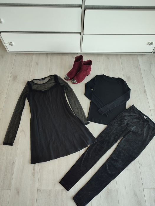 Стильний набір одягу S/M + ботінки 37-38 Zara, H&M Плаття, штани, кофта, черевики
