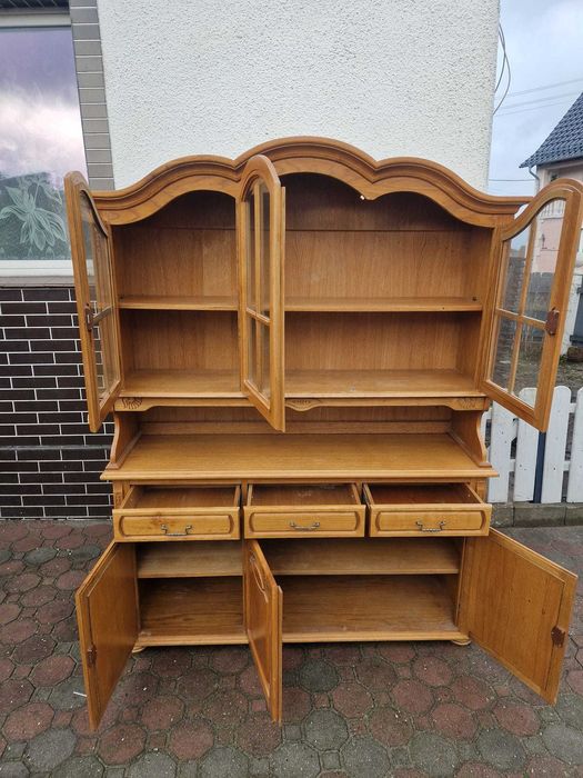 Zestaw 3 witryn komody Biblioteka narożna dębowa przeszklona 3szt DĄB komplet