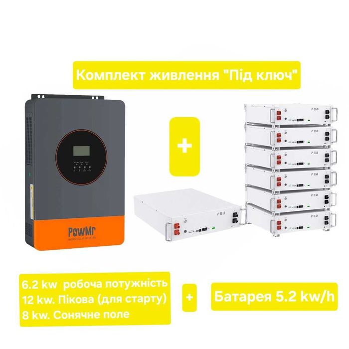 Комплект резервного живлення 6.2 кВт PowMr + LiFePO4 5.12 кВт·год