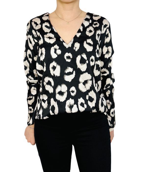 Czarna bluzka z beżową panterką L 40