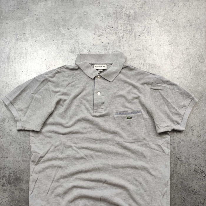 MĘSKA Koszulka Bawełna Elegancka PREMIUM Kieszonka Szara Lacoste Haft