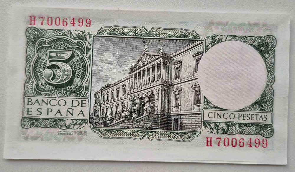 Іспанія 5 песет 1954 р. UNC