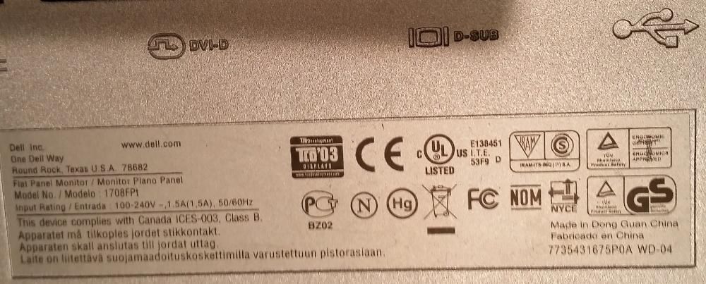 Monitor DELL Model Nr 1708 FPt