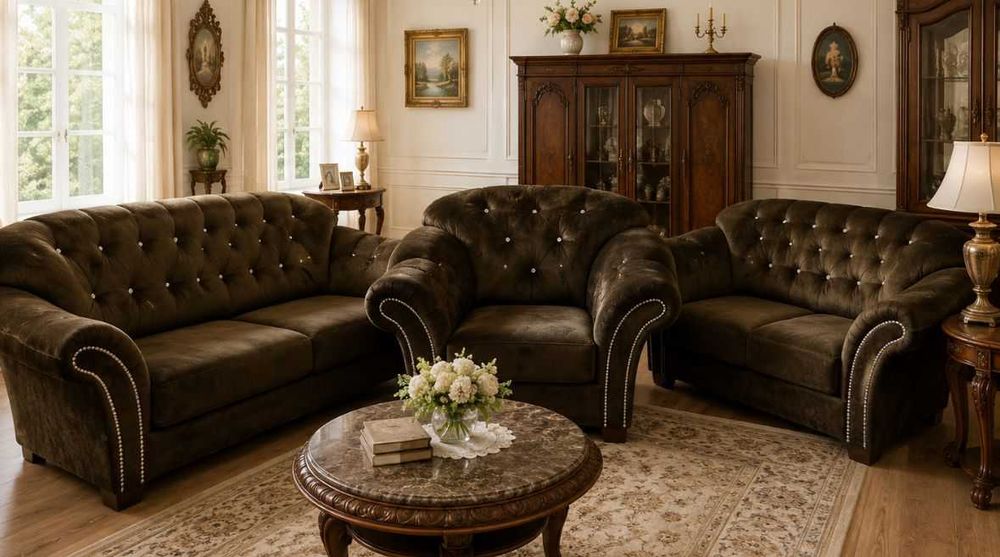 Wypoczynek Chesterfield 3+2+1 po renowacji