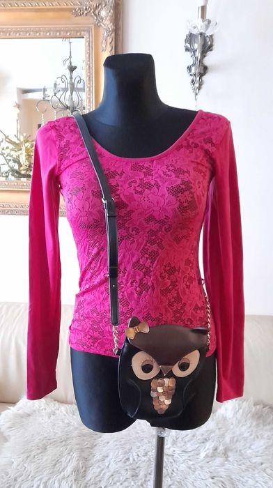 piękna koronowa bluzka r. XS/S stan idealny FUKSJA