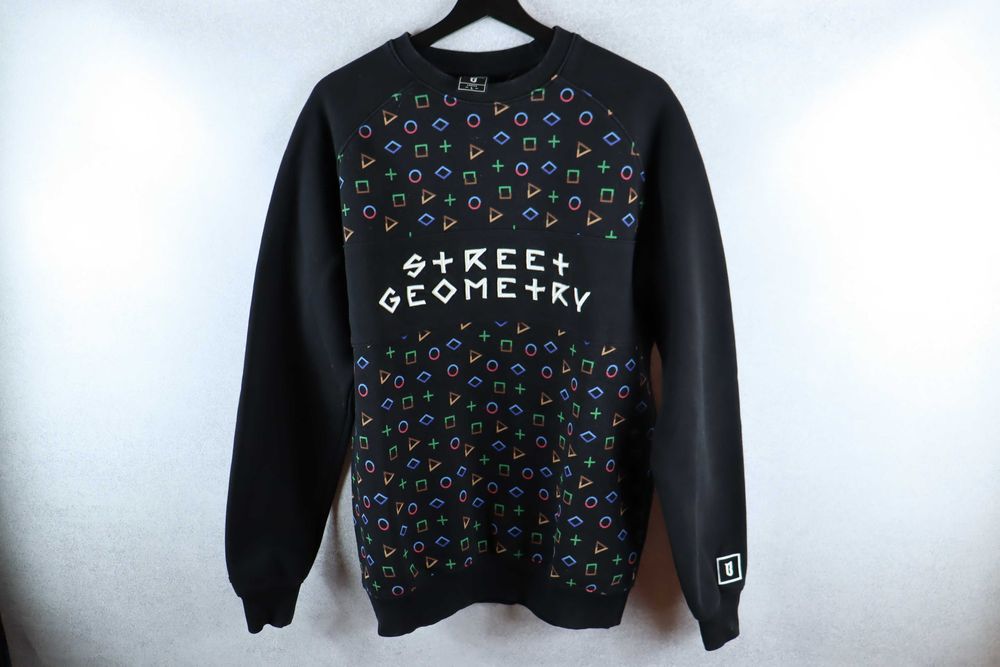 Borcrew bor crew bluza merch street geometry crew neck czarna we wzory hip hop rap paluch L XL