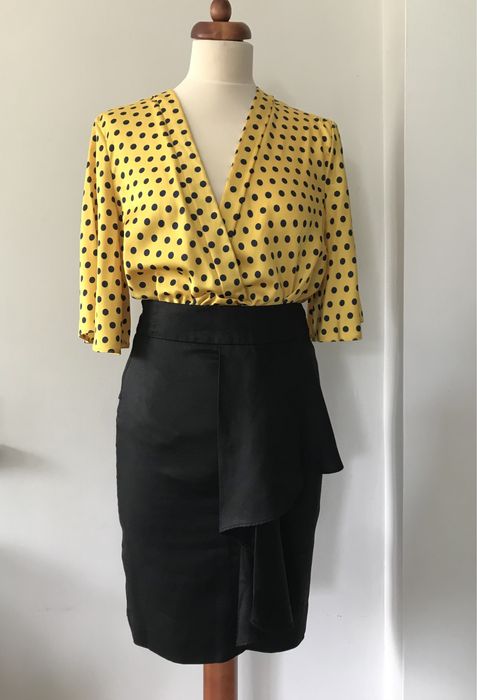 Zara czarna falbana baskinka len 36