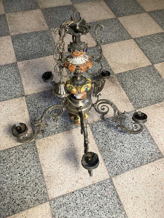 Candeeiro com Abajures Pintado Manualmente (Ver fotos e descrição)