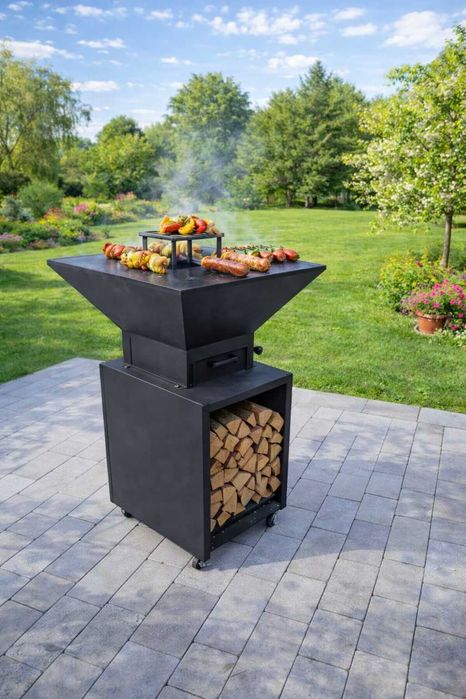 Palenisko ogrodowe TEPAN wysokie grill kółka mobilne ruszt półka