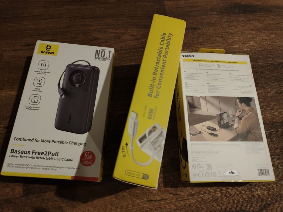 baseus power bank 20000mAh 65W, 145W,з вбудованим кабелем,швидка заряд