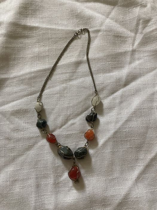 Naszyjnik agaty w metalowej oprawie vintage boho