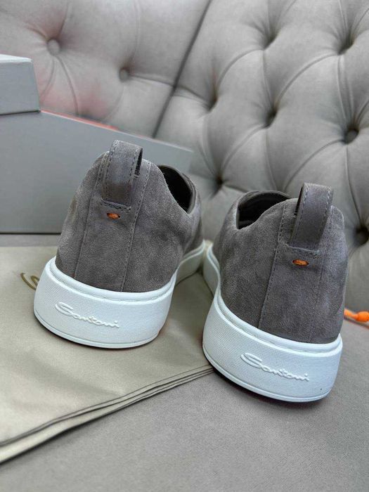 Мужские кожаные кроссовки Santoni замшевые кеды Сантони ob423