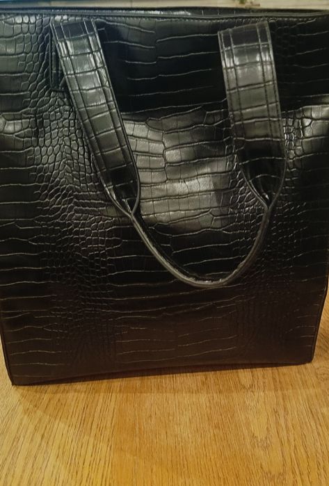 Torba shopper XL, czarna, skóra krokodyla, Reserved