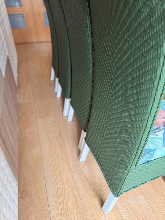 4 Cadeiras de jantar em vime/entrançado – Verde – Vintage/Boho