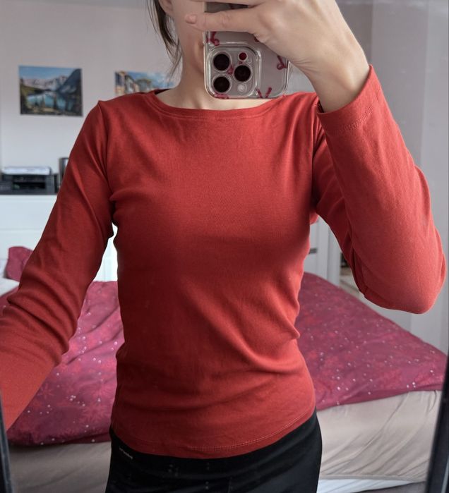 Bordowy sweterek C- neck 100% bawełna