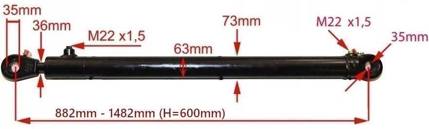 Siłownik Hydrauliczny 63x36 SKOK 600 + MOCOWANIA [7534]