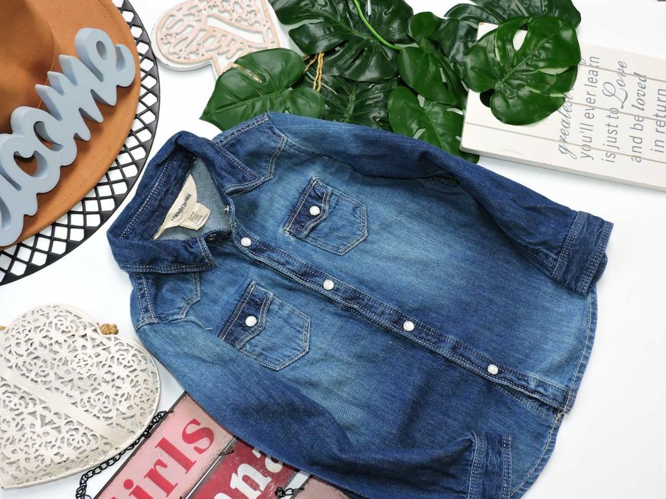 H&M - denimowa koszula jeans , napki r 98
