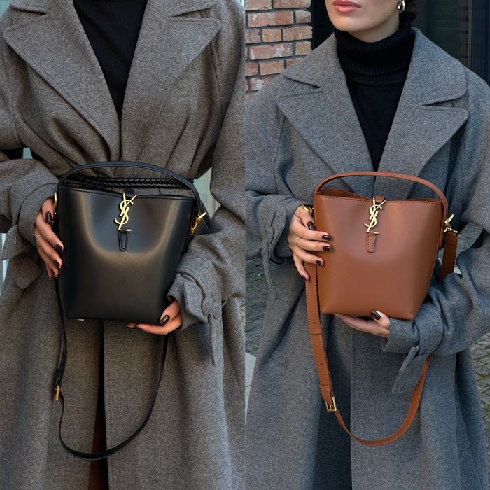 Сумка YSL Yves Saint Laurent Medium Le 37 Shiny Bucket чорна,коричнева