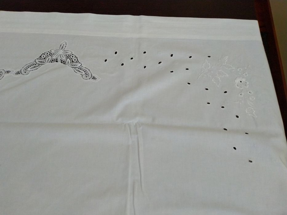 Lençol de casal e duas almofadas de algodão antigo, novo